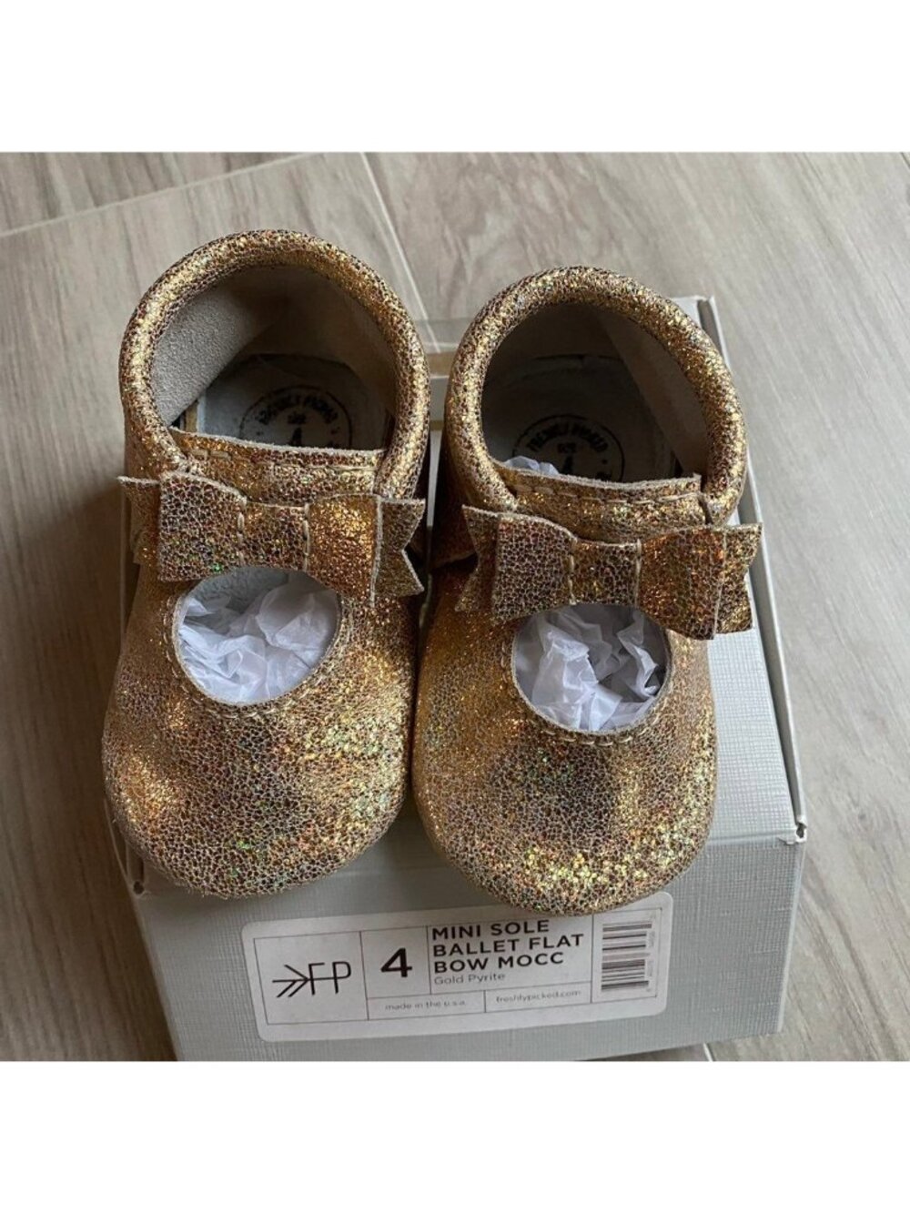 Freshly Picked Gold Pyrite Sparkle Bow Ballet Moccs